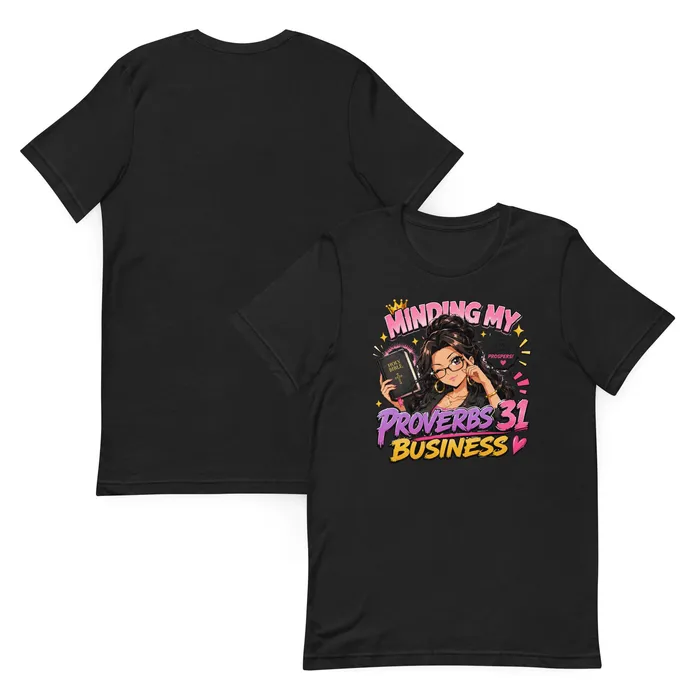 Proverbs 31 Business T-shirt, front and back, in Vintage Black