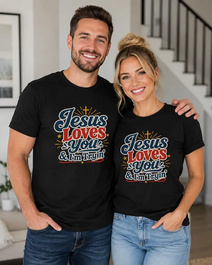 Jesus Loves You & I'm Trying T-shirt